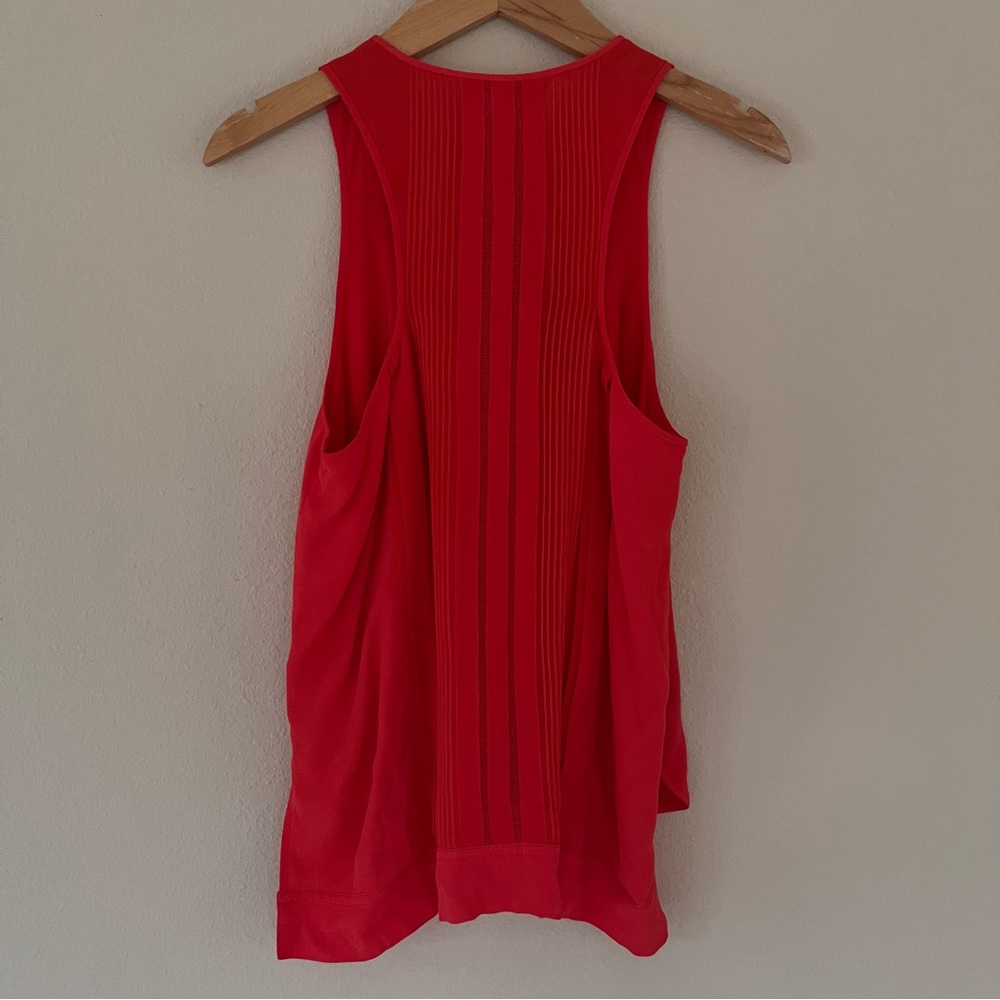 DVF Diane Von Furstenberg New Slice Pintuck Silk Top Blouse Orange Small Luxury - Picture 4 of 12